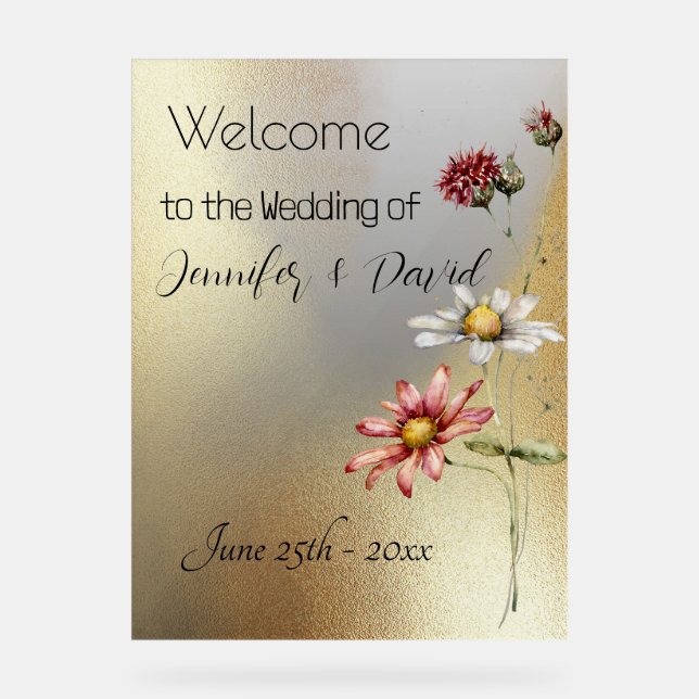 Florals on Gold Acrylic Sign (Front)