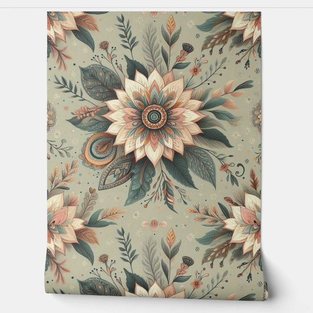 Florals on Sage Wallpaper (Unrolling)