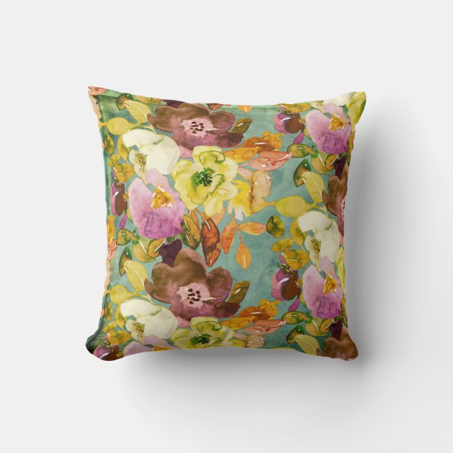 Florals on Teal Cushion (Front)