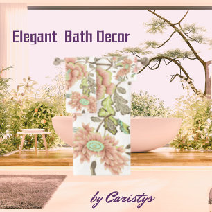 Florals Pale Pink, Blue on White Bath Towel Set