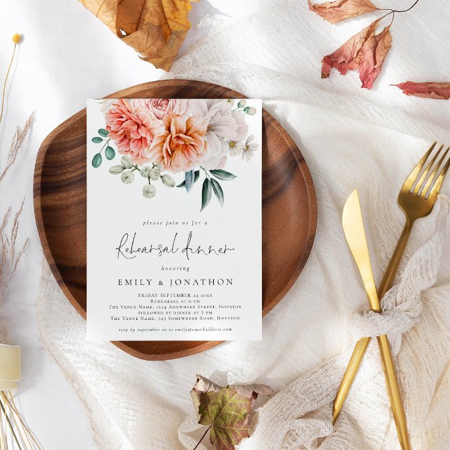 Florals Peonies Peach Coral Rehearsal Dinner Invitation (Creator Uploaded)