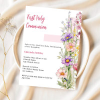 Florals pink cross girl First Communion