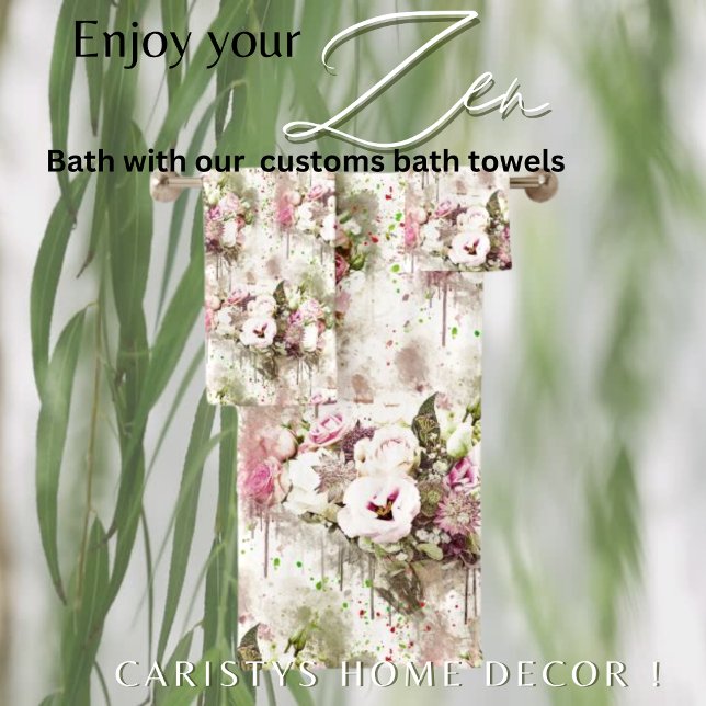 Florals Pink Rose Romantic  Bath Towel Set (Creator Uploaded)