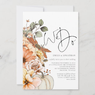 Florals Pumpkin Autumn We Do QR Code Wedding Invit Invitation