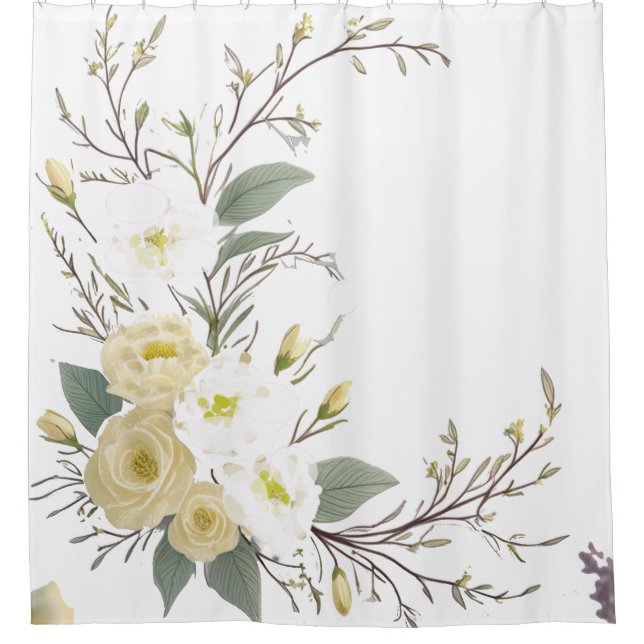 florals twigs leaves watercolor art shower curtain (Front)