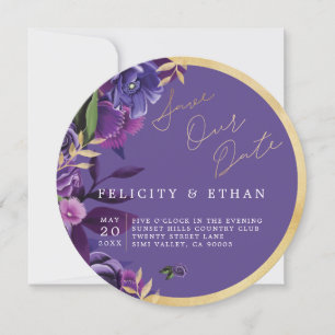 Florals Ultra Violet & Gold Wedding Save The Date
