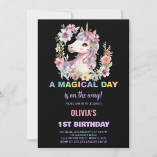 Florals Unicorn Birthday Invitations