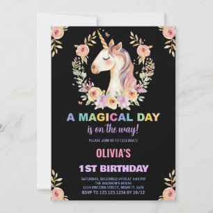 Florals Unicorn Birthday Invitations