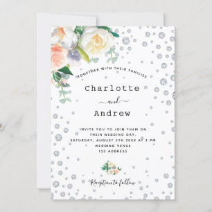 Florals white rose gold glamourous wedding invitation