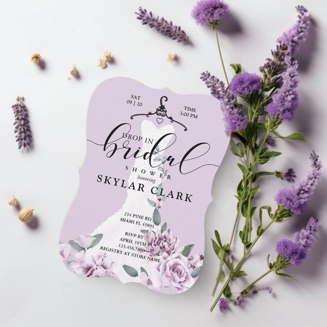 Florals White Wedding Dress Drop In Bridal Shower Invitation (Florals White Wedding Dress Drop In Bridal Shower Invitation)