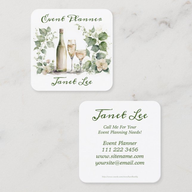 Florals With Wine Event Planner Square Business Card (Front/Back)
