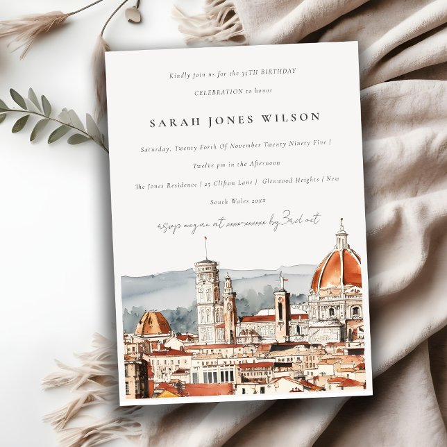 Florence Cathedral Italy Watercolor Birthday Invitation (Creator Uploaded)