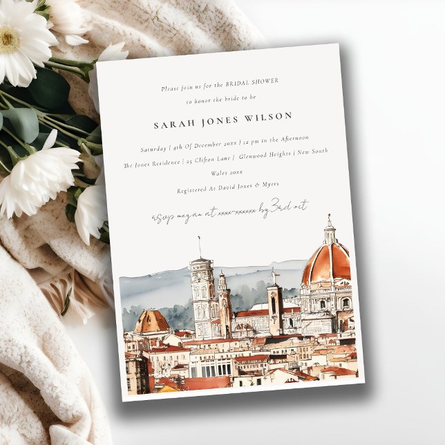 Florence Cathedral Italy Watercolor Bridal Shower Invitation (Creator Uploaded)