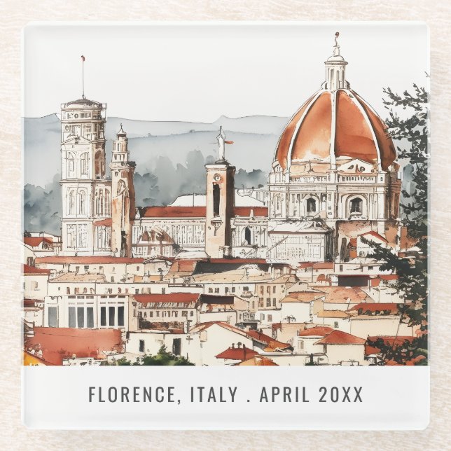 Florence Cathedral Italy Watercolor Italian Travel Glass Coaster (Front)