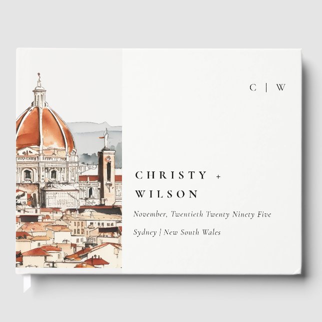 Florence Cathedral Italy Watercolor Wedding Guest Book (Front)