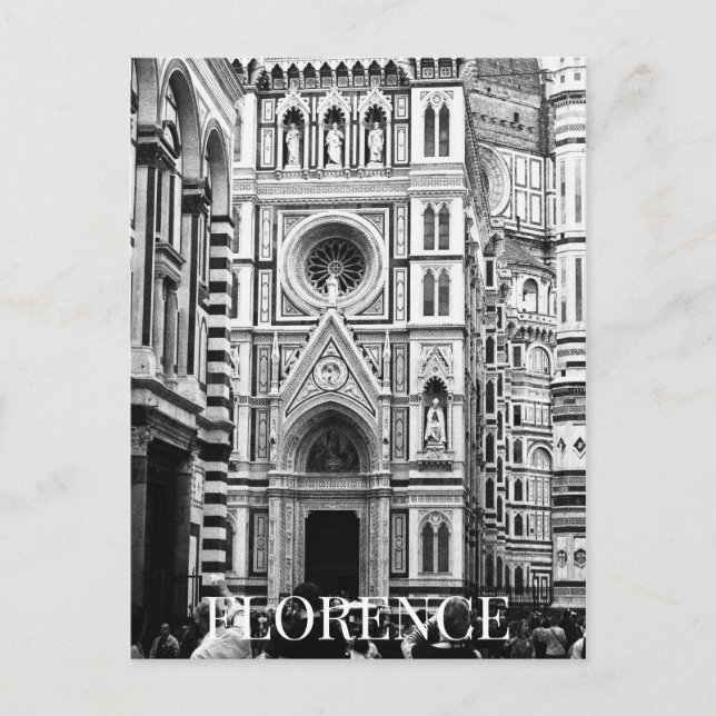 Florence Cathedral + Tourists Italy BW Postcard (Front)