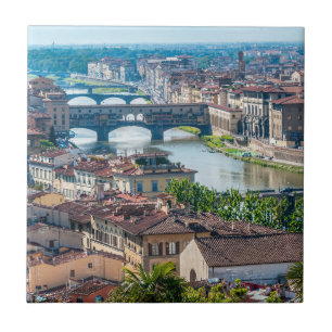 Florence cityscape - Ponte Vecchio over Arno river Tile