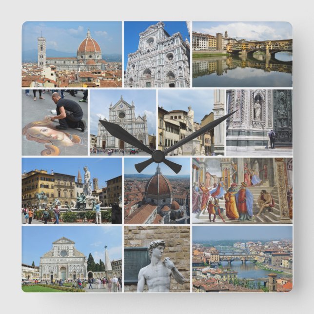 Florence collage square wall clock (Front)
