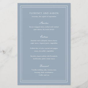 Florence Dusty Blue Elegant Wedding Menu