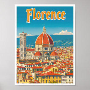 Florence Italy Art Vintage Travel Illustration Poster