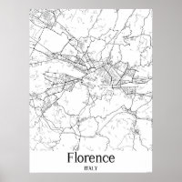 Florence Italy Black and White City Map Poster