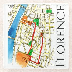Florence Italy Colorful Hand Drawn Street Map Glass Coaster