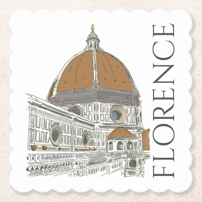 Florence Italy Duomo Pen and Ink Illustration Paper Coaster (Front)