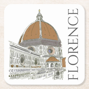 Florence Italy Duomo Pen and Ink Illustration Square Paper Coaster