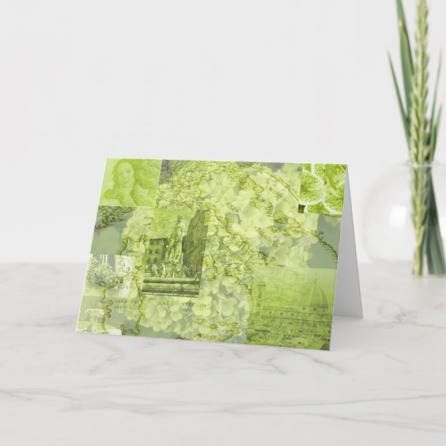 Florence, Italy, Image Collage, Green, Greeting Ca Card (Front)