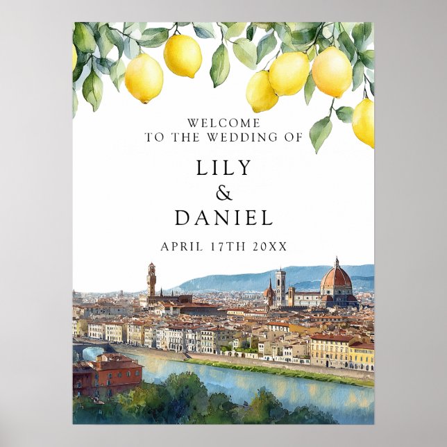 Florence Italy Lemons Wedding Welcome Sign (Front)