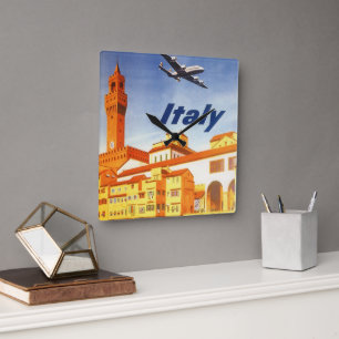 Florence Italy Ponte Vecchio Bridge Vintage Travel Square Wall Clock