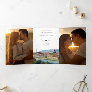 Florence Italy QR Code 3 Photo Wedding Tri-Fold Invitation