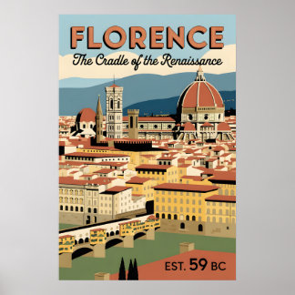 Florence Italy Retro Cityscape Travel Poster