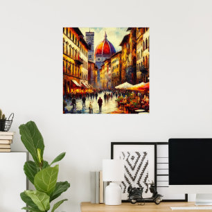 Florence, Italy Street with Duomo Painting Poster