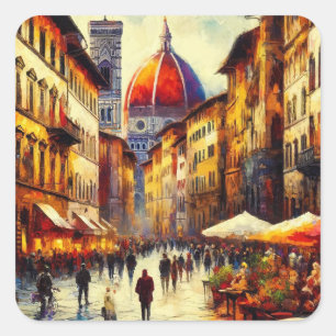Florence, Italy Street with Duomo Painting Square Sticker