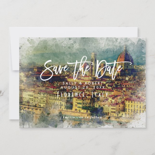 Florence Italy summer wedding save the date card (Front)