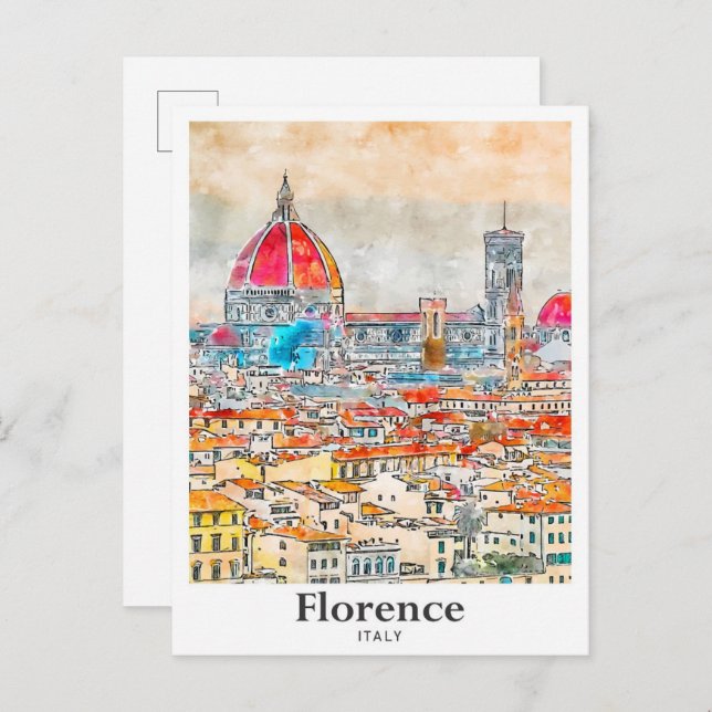 Florence Italy Travel Watercolor Sketch Hand Drawn Postcard (Front/Back)