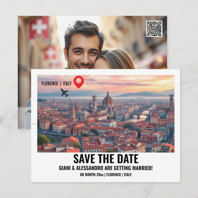 Florence Italy watercolor photo save the date Postcard (Front/Back)