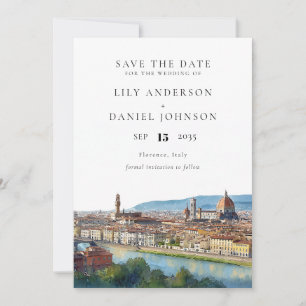 Florence Skyline Watercolor Elegant Wedding Save The Date