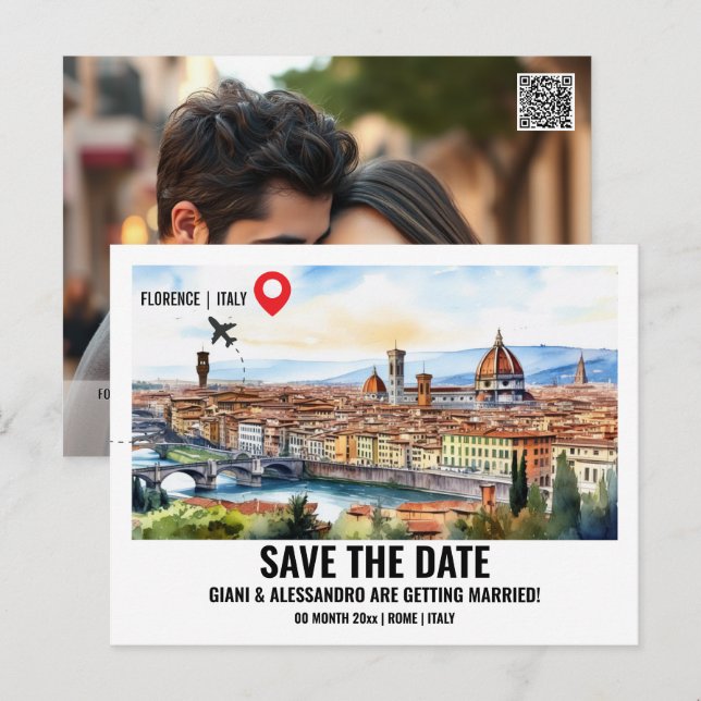 Florence watercolor photo save the date Italy Postcard (Front/Back)