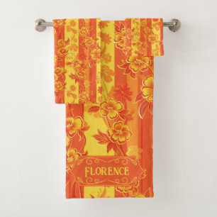 Florence Yellow and Orange Floral Bath Towel Set