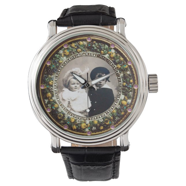 FLORENTINE BROWN FLORAL CROWN PHOTO TEMPLATE WATCH (Front)