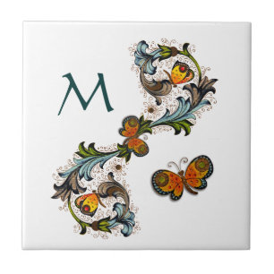 Florentine Floral Monogram Ceramic Tile