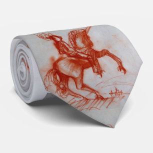 FLORENTINE KNIGHT ON HORSEBACK Grey Sepia Drawing Tie