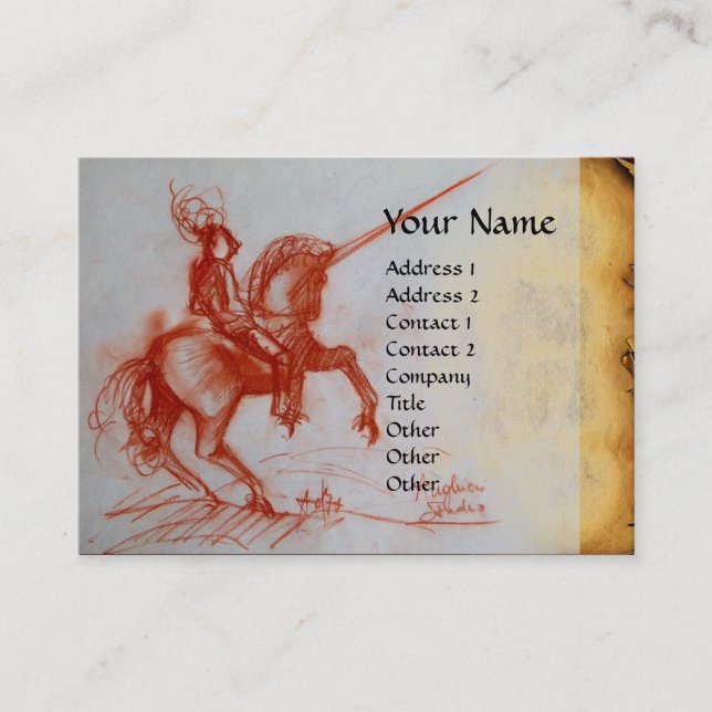 FLORENTINE  KNIGHT ON HORSEBACK Monogram eggshell Business Card (Front)