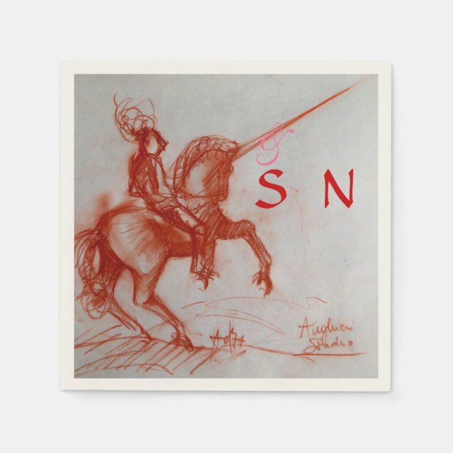 FLORENTINE  KNIGHT ON HORSEBACK monogram Napkin (Front)