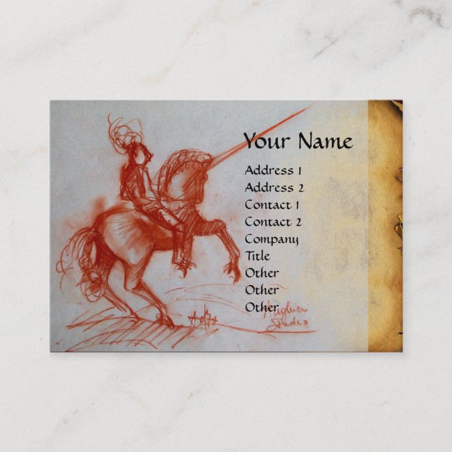FLORENTINE  KNIGHT ON HORSEBACK Monogram  platinum Business Card (Front)