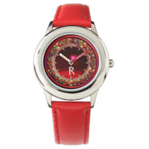 FLORENTINE RED GREEN FLORAL CROWN RUBY MONOGRAM WATCH