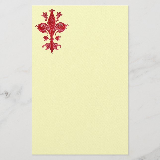 FLORENTINE RED LILY / FLEUR DE LIS ,Cream Felt Stationery (Front)