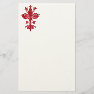 FLORENTINE RED LILY / FLEUR DE LIS ,Cream Felt Stationery
